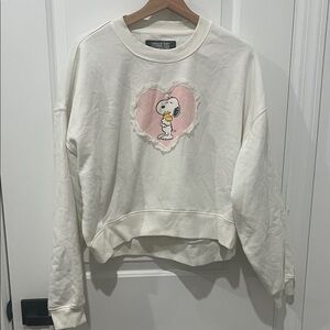 Peanuts White and Pink Snoopy Crew Neck Sweater Valentines Day Size M